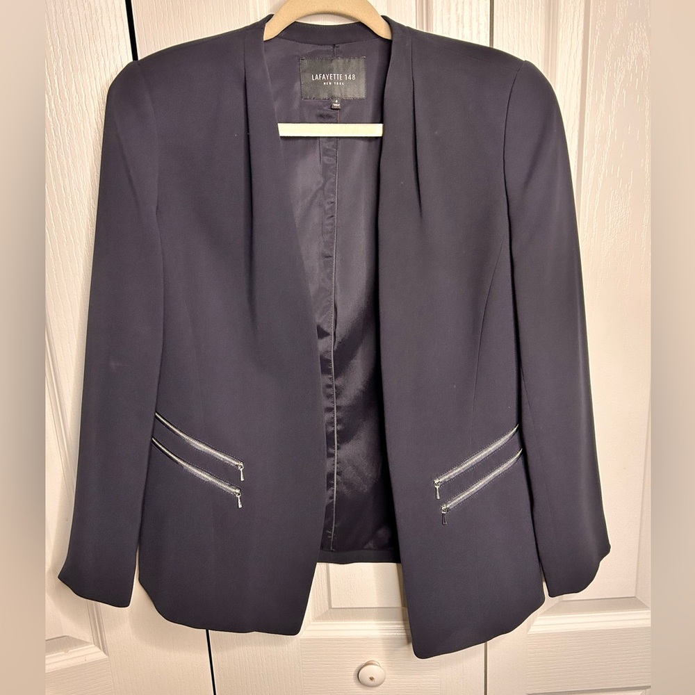Lafayette 148 Suit Blazer Pant Set‎ Womens 10 Barrow Straight Leg Black Blazer 8 - Picture 10 of 14